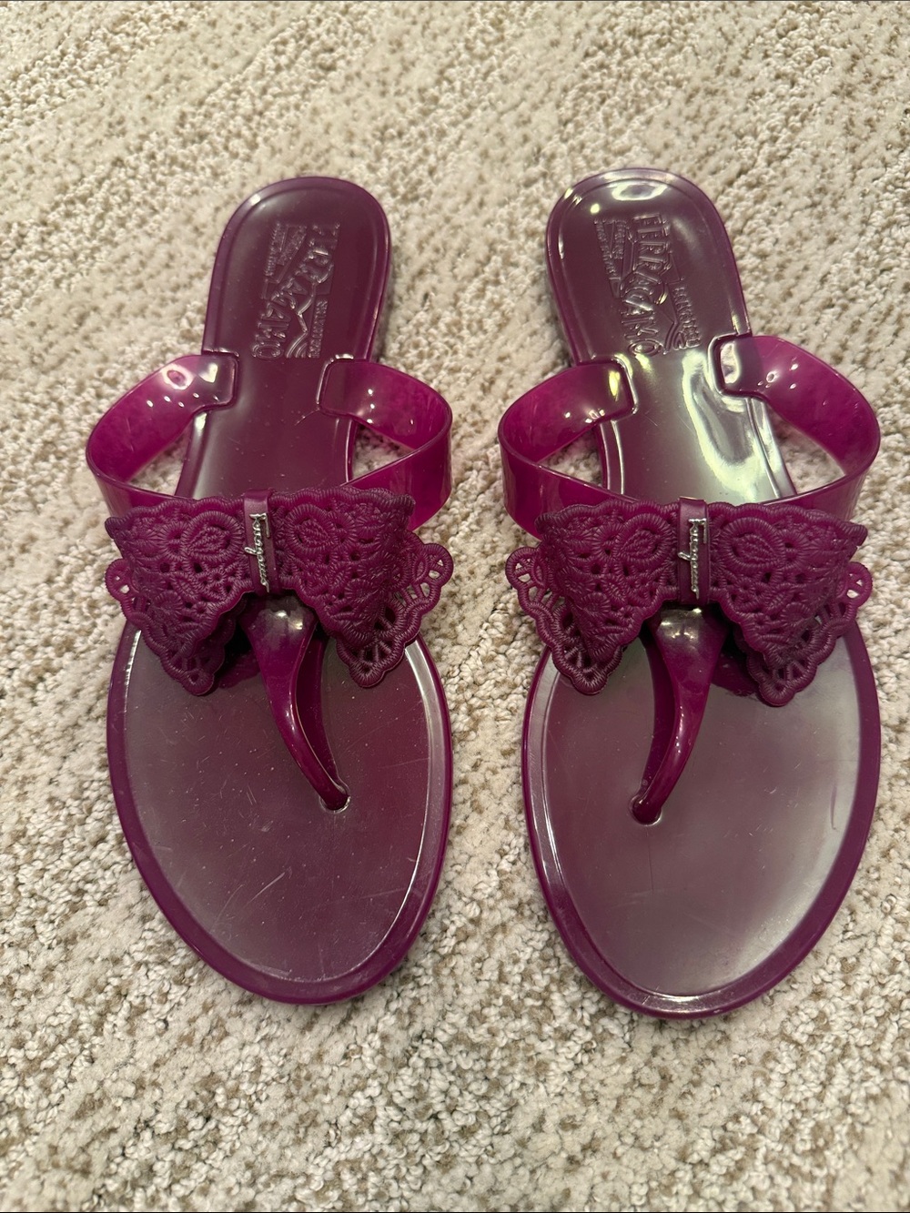 Salvatore Ferragamo Women's Bow Jelly Thong Sandals in Plum